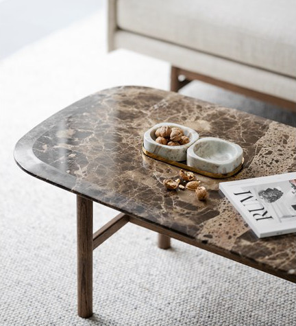 Hammond sohvapöytä 135x62 marmorikannella, ruskea miljöökuva